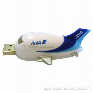 Plane-shaped USB Flash Drive, Made of PVC, Plug-and-play Function and 10-year Service Lifespan